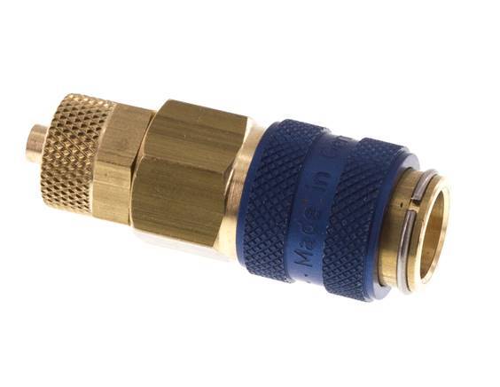 Messing DN 5 Blau Luftkupplung Muffe 4x6 mm Überwurfmutter Doppelabsperrung