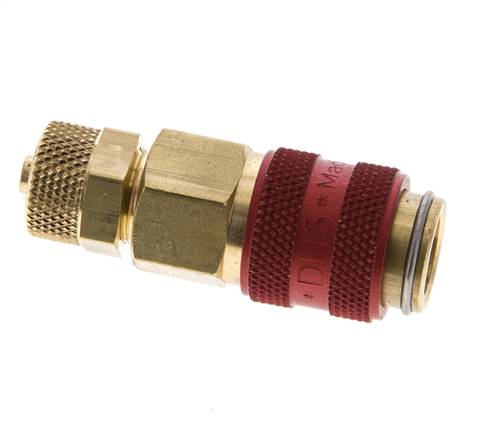 Messing DN 5 Rot Luftkupplungsmuffe 4x6 mm Überwurfmutter