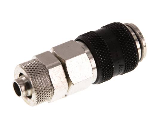 Messing vernickelt DN 5 Schwarz Luftkupplungsmuffe 6x8 mm Überwurfmutter Doppelabsperrung