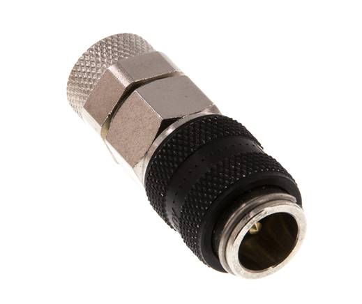 Messing vernickelt DN 5 Schwarz Luftkupplungsmuffe 6x8 mm Überwurfmutter Doppelabsperrung