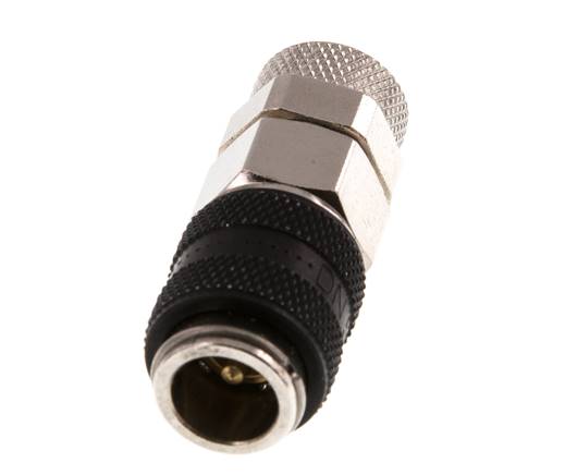 Messing vernickelt DN 5 Schwarz Luftkupplungsmuffe 6x8 mm Überwurfmutter Doppelabsperrung
