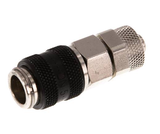 Messing vernickelt DN 5 Schwarz Luftkupplungsmuffe 6x8 mm Überwurfmutter Doppelabsperrung