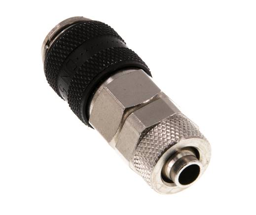 Messing vernickelt DN 5 Schwarz Luftkupplungsmuffe 6x8 mm Überwurfmutter Doppelabsperrung