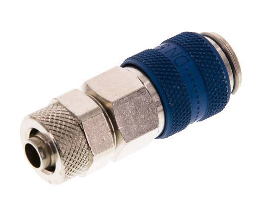 Messing vernickelt DN 5 Blau Luftkupplungsmuffe 6x8 mm Überwurfmutter Doppelabsperrung