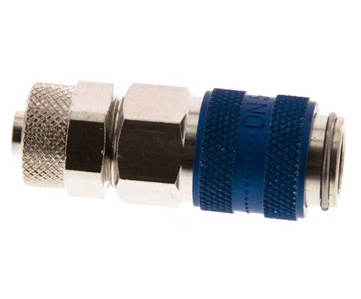 Messing vernickelt DN 5 Blau Luftkupplungsmuffe 6x8 mm Überwurfmutter Doppelabsperrung