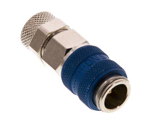 Messing vernickelt DN 5 Blau Luftkupplungsmuffe 6x8 mm Überwurfmutter Doppelabsperrung