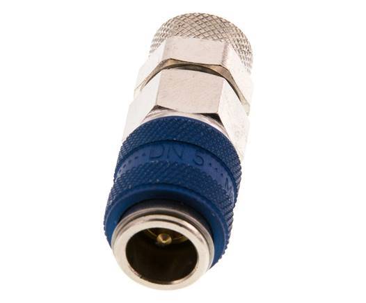 Messing vernickelt DN 5 Blau Luftkupplungsmuffe 6x8 mm Überwurfmutter Doppelabsperrung