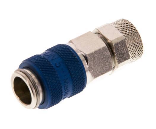 Messing vernickelt DN 5 Blau Luftkupplungsmuffe 6x8 mm Überwurfmutter Doppelabsperrung
