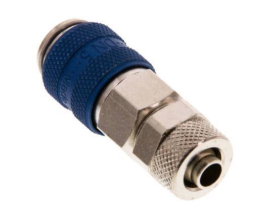 Messing vernickelt DN 5 Blau Luftkupplungsmuffe 6x8 mm Überwurfmutter Doppelabsperrung