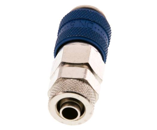 Messing vernickelt DN 5 Blau Luftkupplungsmuffe 6x8 mm Überwurfmutter Doppelabsperrung