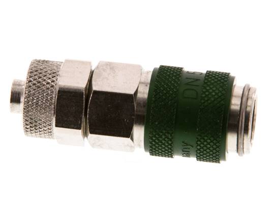 Messing vernickelt DN 5 Grün Luftkupplungsmuffe 6x8 mm Überwurfmutter Doppelabsperrung