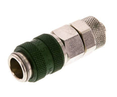 Messing vernickelt DN 5 Grün Luftkupplungsmuffe 6x8 mm Überwurfmutter Doppelabsperrung
