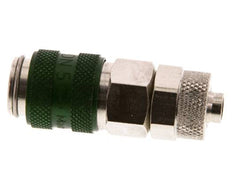 Messing vernickelt DN 5 Grün Luftkupplungsmuffe 6x8 mm Überwurfmutter Doppelabsperrung