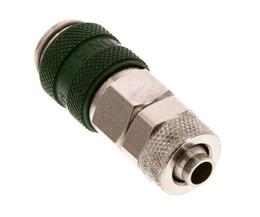 Messing vernickelt DN 5 Grün Luftkupplungsmuffe 6x8 mm Überwurfmutter Doppelabsperrung