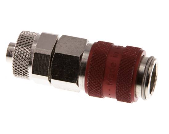 Messing vernickelt DN 5 Rot Luftkupplungsmuffe 6x8 mm Überwurfmutter Doppelabsperrung