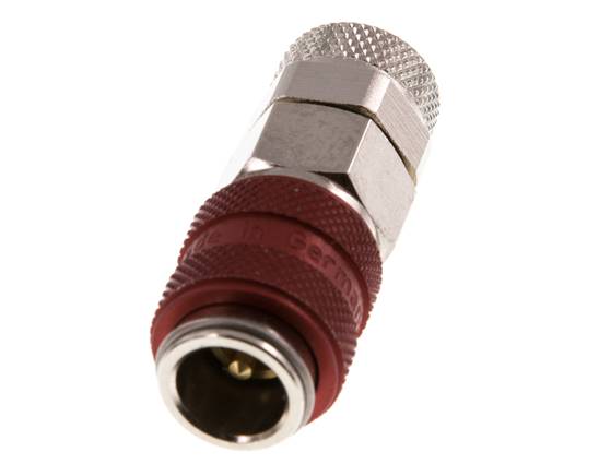 Messing vernickelt DN 5 Rot Luftkupplungsmuffe 6x8 mm Überwurfmutter Doppelabsperrung