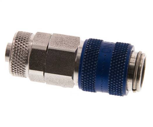 Edelstahl DN 5 Blau Luftkupplung Muffe 6x8 mm Überwurfmutter Doppelabsperrung