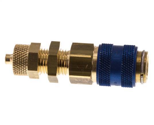 Messing DN 5 Blau Luftkupplung Muffe 4x6 mm Überwurfmutter Bulkhead Doppelabsperrung