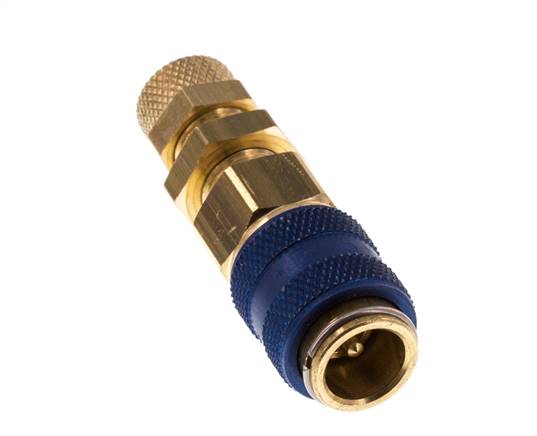 Messing DN 5 Blau Luftkupplung Muffe 4x6 mm Überwurfmutter Bulkhead Doppelabsperrung