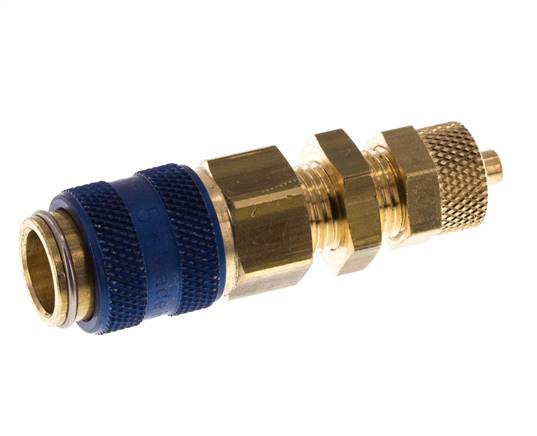 Messing DN 5 Blau Luftkupplung Muffe 4x6 mm Überwurfmutter Bulkhead Doppelabsperrung