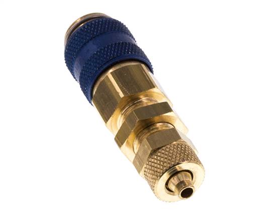 Messing DN 5 Blau Luftkupplung Muffe 4x6 mm Überwurfmutter Bulkhead Doppelabsperrung