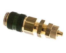 Messing DN 5 Grün Luftkupplung Muffe 4x6 mm Überwurfmutter Bulkhead Doppelabsperrung