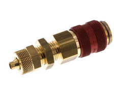 Brass DN 5 Red Air Coupling Socket 4x6 mm Union Nut Bulkhead Double Shut-Off