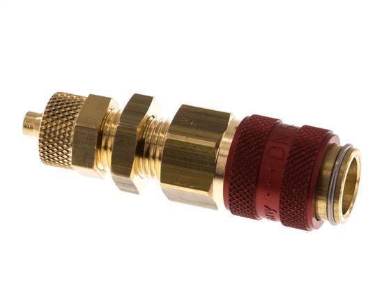Messing DN 5 Rot Luftkupplung Muffe 4x6 mm Überwurfmutter Bulkhead Double Shut-Off