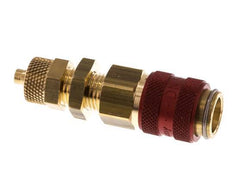 Brass DN 5 Red Air Coupling Socket 4x6 mm Union Nut Bulkhead Double Shut-Off