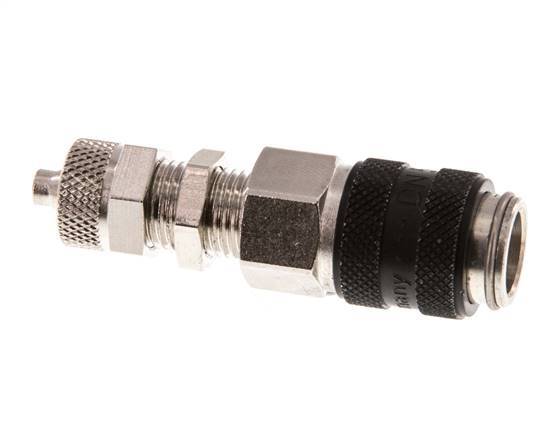 Messing vernickelt DN 5 Schwarz Luftkupplungsmuffe 4x6 mm Überwurfmutter Bulkhead