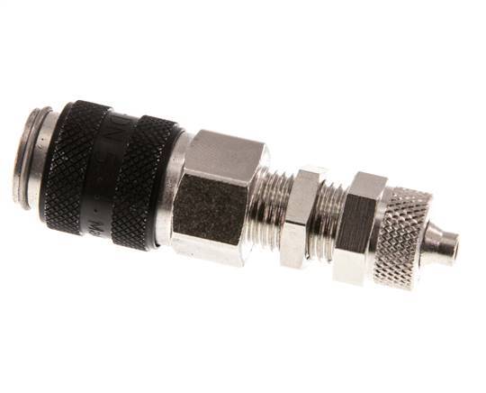Messing vernickelt DN 5 Schwarz Luftkupplungsmuffe 4x6 mm Überwurfmutter Bulkhead