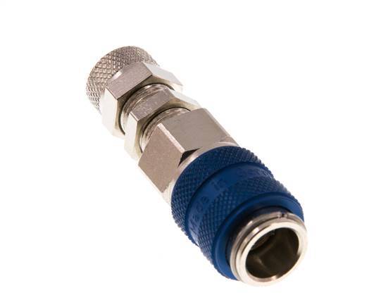 Messing vernickelt DN 5 Blau Luftkupplungsmuffe 4x6 mm Überwurfmutter Bulkhead