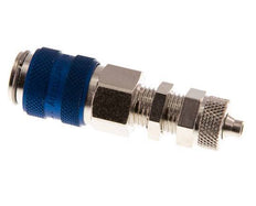 Messing vernickelt DN 5 Blau Luftkupplungsmuffe 4x6 mm Überwurfmutter Bulkhead