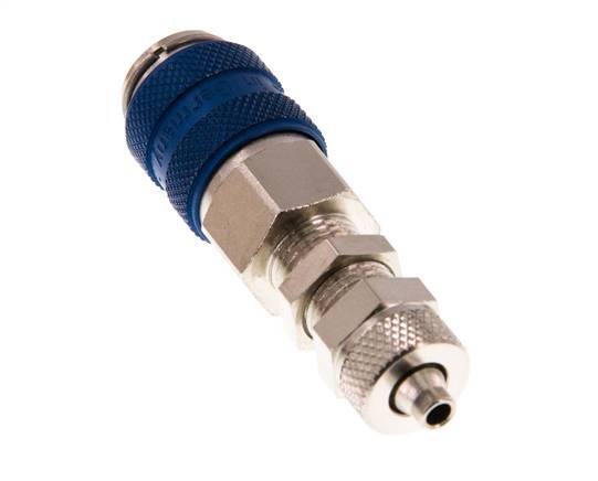 Messing vernickelt DN 5 Blau Luftkupplungsmuffe 4x6 mm Überwurfmutter Bulkhead