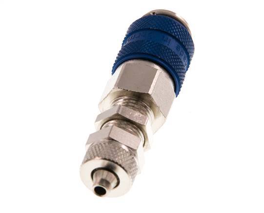 Messing vernickelt DN 5 Blau Luftkupplungsmuffe 4x6 mm Überwurfmutter Bulkhead