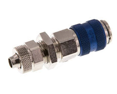 Messing vernickelt DN 5 Blau Luftkupplungsmuffe 6x8 mm Überwurfmutter Bulkhead