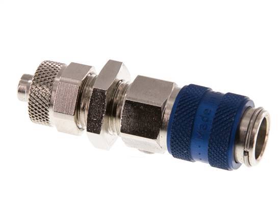 Messing vernickelt DN 5 Blau Luftkupplungsmuffe 6x8 mm Überwurfmutter Bulkhead