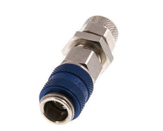 Messing vernickelt DN 5 Blau Luftkupplungsmuffe 6x8 mm Überwurfmutter Bulkhead