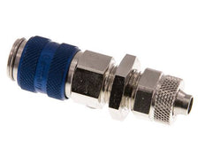 Messing vernickelt DN 5 Blau Luftkupplungsmuffe 6x8 mm Überwurfmutter Bulkhead