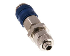 Messing vernickelt DN 5 Blau Luftkupplungsmuffe 6x8 mm Überwurfmutter Bulkhead