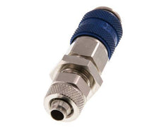 Messing vernickelt DN 5 Blau Luftkupplungsmuffe 6x8 mm Überwurfmutter Bulkhead