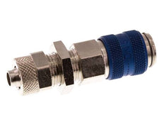 Messing vernickelt DN 5 Blau Luftkupplungsmuffe 6x8 mm Überwurfmutter Bulkhead Doppelabsperrung