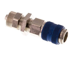 Messing vernickelt DN 5 Blau Luftkupplungsmuffe 6x8 mm Überwurfmutter Bulkhead Doppelabsperrung