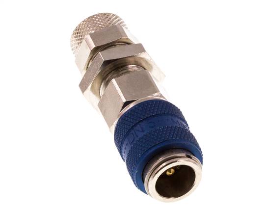 Messing vernickelt DN 5 Blau Luftkupplungsmuffe 6x8 mm Überwurfmutter Bulkhead Doppelabsperrung