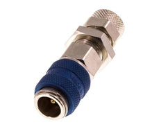 Messing vernickelt DN 5 Blau Luftkupplungsmuffe 6x8 mm Überwurfmutter Bulkhead Doppelabsperrung