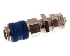 Messing vernickelt DN 5 Blau Luftkupplungsmuffe 6x8 mm Überwurfmutter Bulkhead Doppelabsperrung