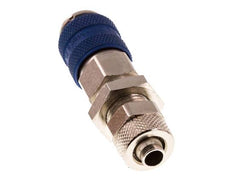 Messing vernickelt DN 5 Blau Luftkupplungsmuffe 6x8 mm Überwurfmutter Bulkhead Doppelabsperrung