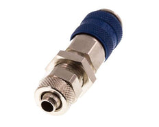 Messing vernickelt DN 5 Blau Luftkupplungsmuffe 6x8 mm Überwurfmutter Bulkhead Doppelabsperrung
