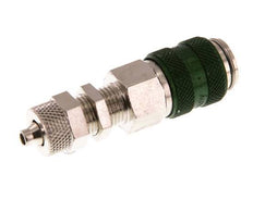 Messing vernickelt DN 5 Grün Luftkupplung Muffe 4x6 mm Überwurfmutter Bulkhead