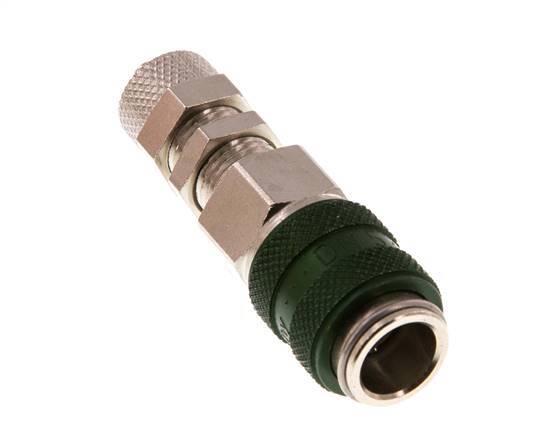 Nickel-plated Brass DN 5 Green Air Coupling Socket 4x6 mm Union Nut Bulkhead